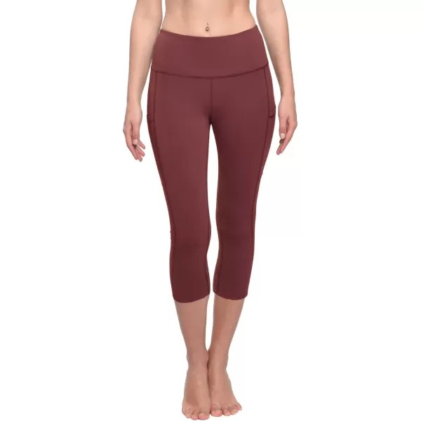 BALEAF Womens Capri Leggings with Pockets High Waisted Workout Yoga Running Gym Pull On Capris Pants for Casual SummerWine Red