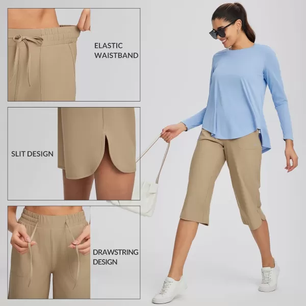 BALEAF Womens Capri Pants Wide Leg Plus Size UPF50 Lightweight Quick Dry Pants Casual Loose Sweatpants Hiking WalkingBrown