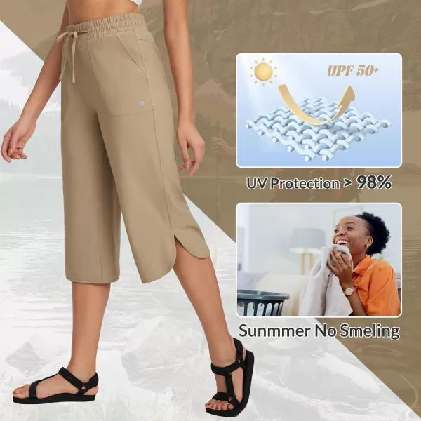 BALEAF Womens Capri Pants Wide Leg Plus Size UPF50 Lightweight Quick Dry Pants Casual Loose Sweatpants Hiking WalkingBrown