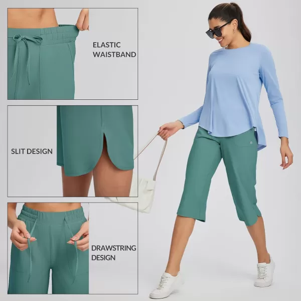 BALEAF Womens Capri Pants Wide Leg Plus Size UPF50 Lightweight Quick Dry Pants Casual Loose Sweatpants Hiking WalkingGreen