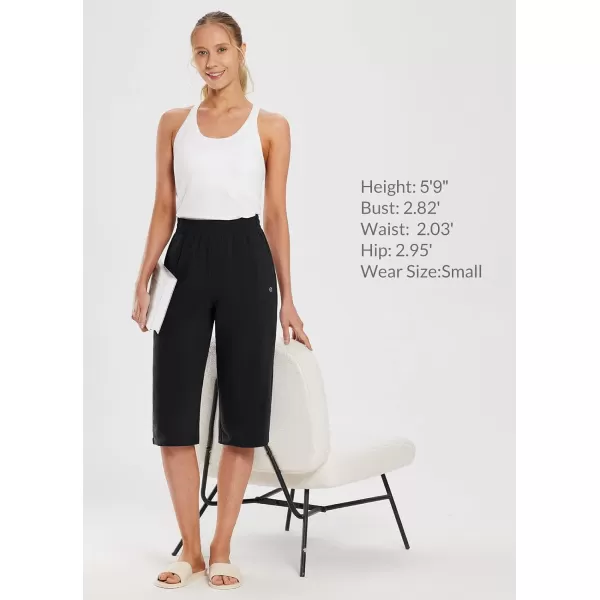BALEAF Womens Capri Yoga Pants 1517 Cotton Drawstring Workout Sweatpants Lounge Casual Summer Bermuda Pants with Pockets2 PackblackBlack