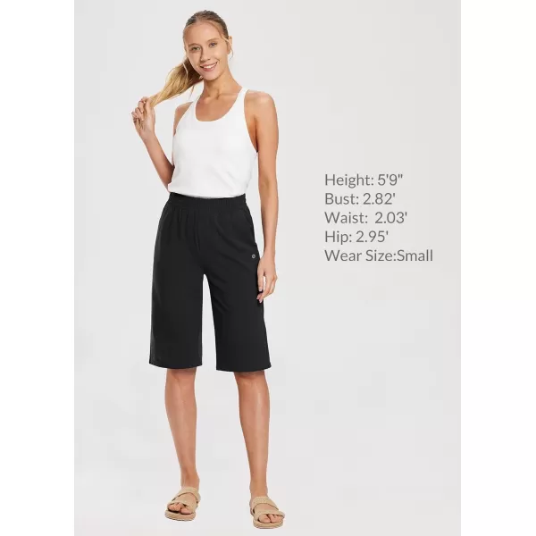 BALEAF Womens Capri Yoga Pants 1517 Cotton Drawstring Workout Sweatpants Lounge Casual Summer Bermuda Pants with PocketsBlack