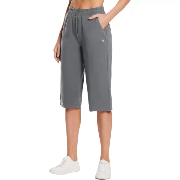 BALEAF Womens Capri Yoga Pants 1517 Cotton Drawstring Workout Sweatpants Lounge Casual Summer Bermuda Pants with PocketsGrey