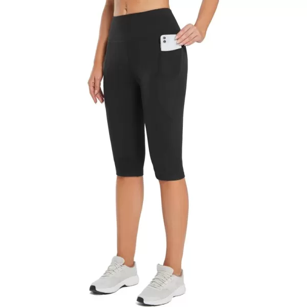 BALEAF Womens Capris with Pockets Knee Length Capri Leggings High Waisted Stretch for Casual Summer Yoga Workout ExerciseBlack