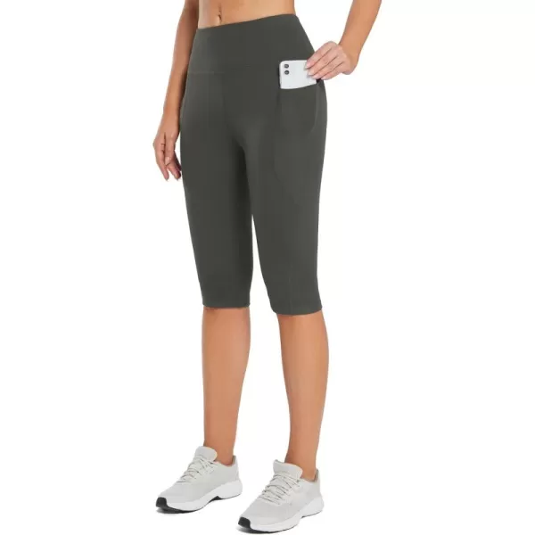 BALEAF Womens Capris with Pockets Knee Length Capri Leggings High Waisted Stretch for Casual Summer Yoga Workout ExerciseGray