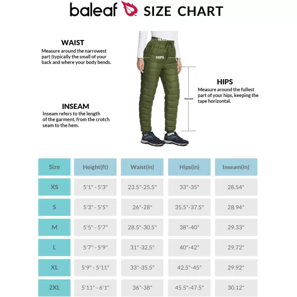 BALEAF Womens Down Pants Winter Ultralight Water Resistance Ski Snow Puffer Pants Packable Warm TrousersMoss Green