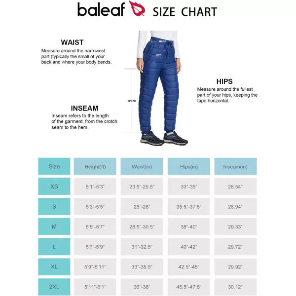 BALEAF Womens Down Pants Winter Ultralight Water Resistance Ski Snow Puffer Pants Packable Warm TrousersNavy Blue