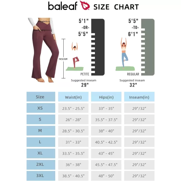 BALEAF Womens Flare Leggings Trendy Crossover Yoga Pants High Waist Casual Workout Bell Bottom Leggings with PocketsWine