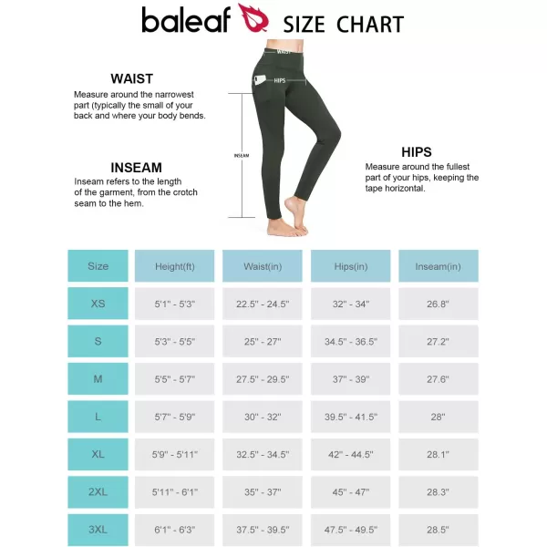 BALEAF Womens Fleece Lined Leggings Thermal Warm Winter Tights High Waisted Yoga Pants Cold Weather with PocketsArmy Green