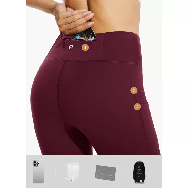 BALEAF Womens Fleece Lined Leggings Water Resistant Thermal Winter Warm Tights High Waisted with Pockets Running GearPetitered Wine