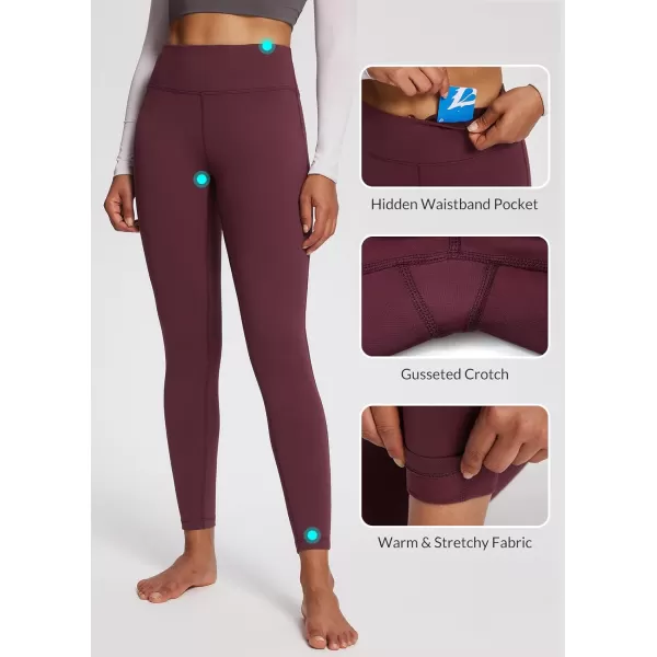 BALEAF Womens Fleece Lined Leggings with Pockets for Workout Thermal Winter Warm High Waisted Petite Thick Yoga PantsWine Red25