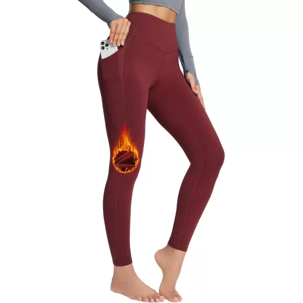 BALEAF Womens Fleece Lined Leggings with Pockets for Workout Thermal Winter Warm High Waisted Petite Thick Yoga PantsWine Red25