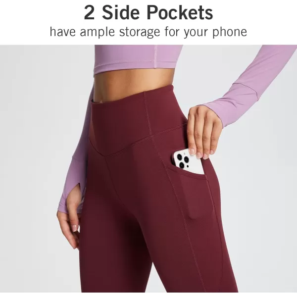 BALEAF Womens Fleece Lined Leggings with Pockets for Workout Thermal Winter Warm High Waisted Petite Thick Yoga PantsWine Red25
