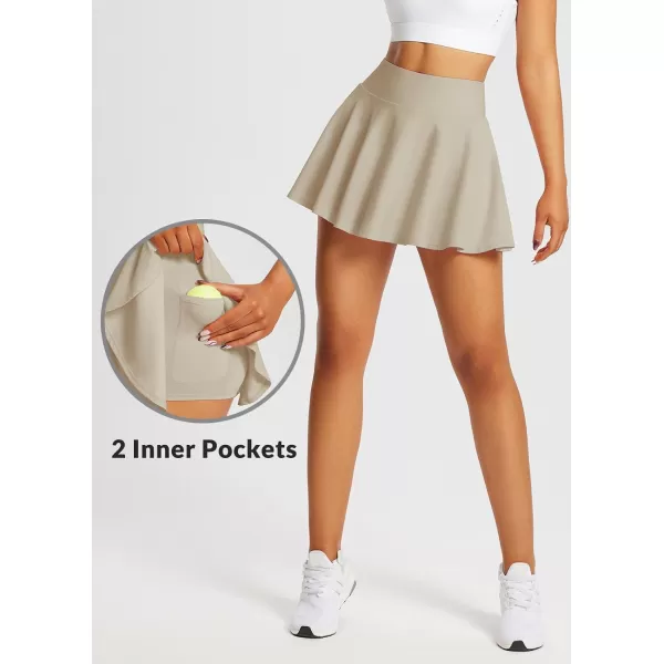 BALEAF Womens High Waisted Tennis Skirts Tummy Control Pleated Golf Skorts Skirts for Women with Shorts PocketsKhaki