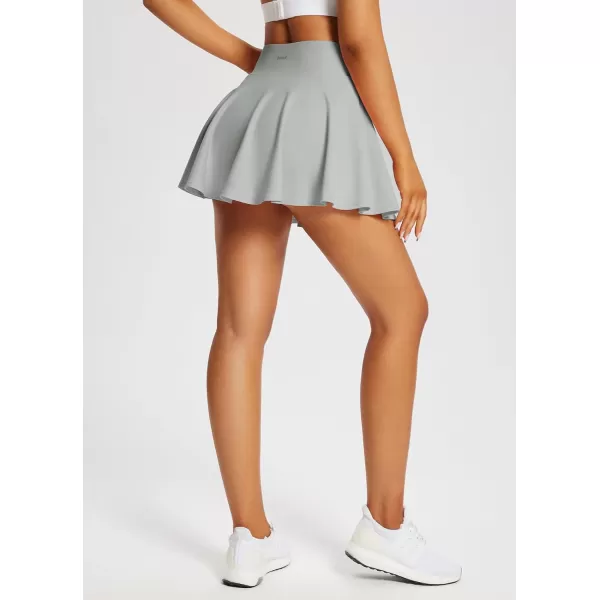 BALEAF Womens High Waisted Tennis Skirts Tummy Control Pleated Golf Skorts Skirts for Women with Shorts PocketsLight Gray