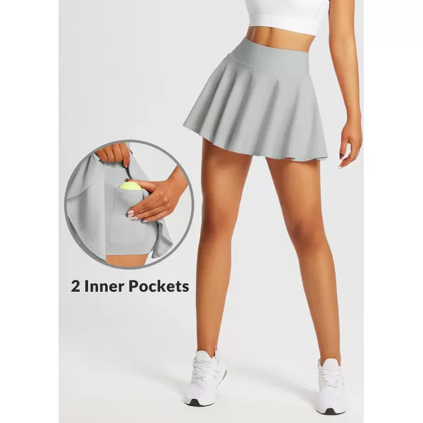 BALEAF Womens High Waisted Tennis Skirts Tummy Control Pleated Golf Skorts Skirts for Women with Shorts PocketsLight Gray