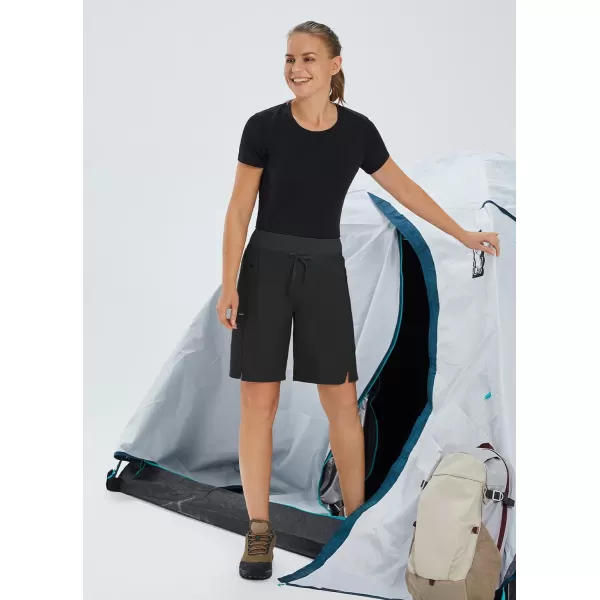 BALEAF Womens Hiking Long Shorts 911 Quick Dry Bermuda Cargo for Curvy Lightweight Pockets11 Inch Black