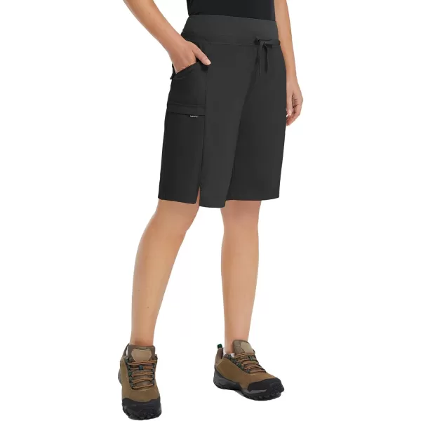 BALEAF Womens Hiking Long Shorts 911 Quick Dry Bermuda Cargo for Curvy Lightweight Pockets11 Inch Black