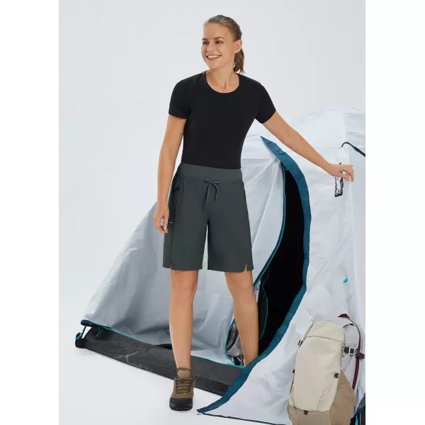 BALEAF Womens Hiking Long Shorts 911 Quick Dry Bermuda Cargo for Curvy Lightweight Pockets11 Inch Black