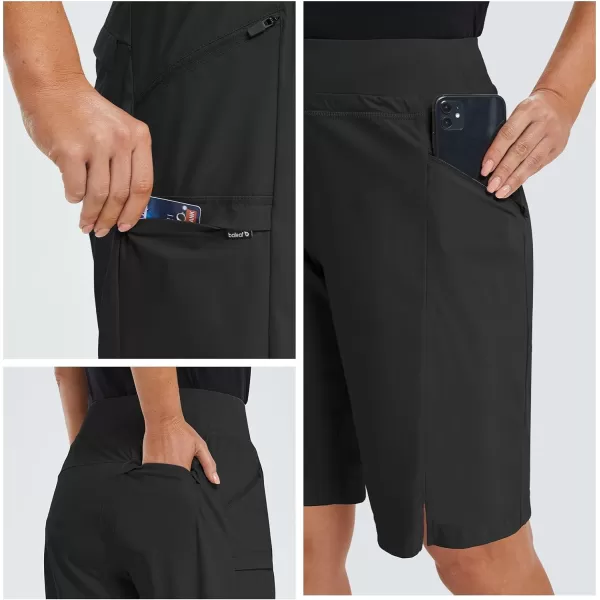 BALEAF Womens Hiking Long Shorts 911 Quick Dry Bermuda Cargo for Curvy Lightweight Pockets11 Inch Black