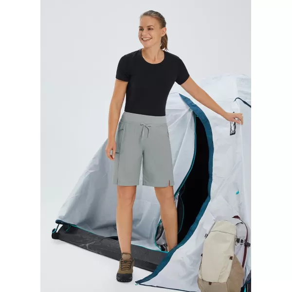 BALEAF Womens Hiking Long Shorts 911 Quick Dry Bermuda Cargo for Curvy Lightweight Pockets11 Inch Frost Grey