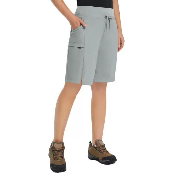 BALEAF Womens Hiking Long Shorts 911 Quick Dry Bermuda Cargo for Curvy Lightweight Pockets11 Inch Frost Grey