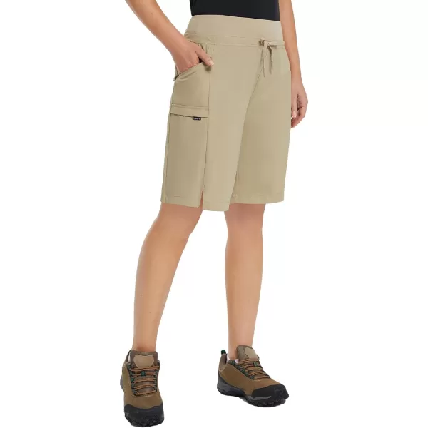 BALEAF Womens Hiking Long Shorts 911 Quick Dry Bermuda Cargo for Curvy Lightweight Pockets11 Inch Khaki