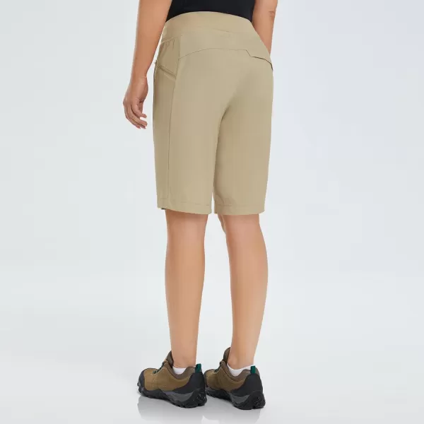 BALEAF Womens Hiking Long Shorts 911 Quick Dry Bermuda Cargo for Curvy Lightweight Pockets11 Inch Khaki