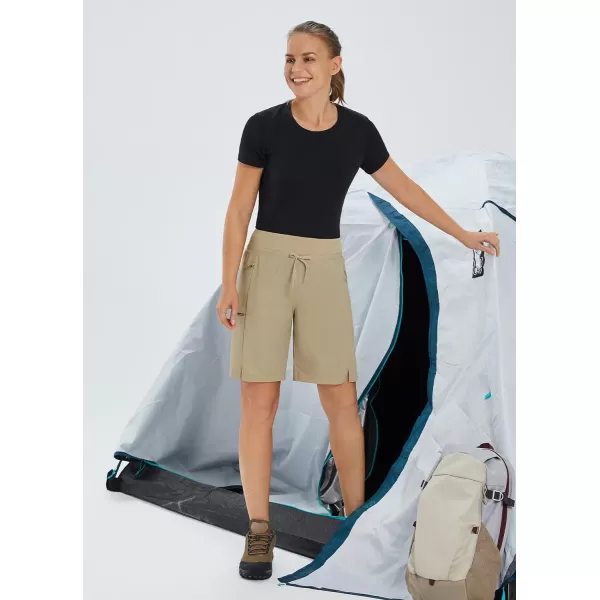 BALEAF Womens Hiking Long Shorts 911 Quick Dry Bermuda Cargo for Curvy Lightweight Pockets11 Inch Khaki