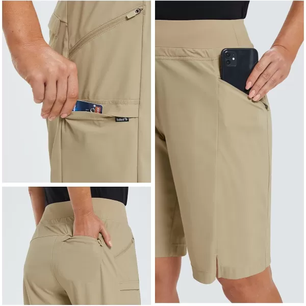 BALEAF Womens Hiking Long Shorts 911 Quick Dry Bermuda Cargo for Curvy Lightweight Pockets11 Inch Khaki