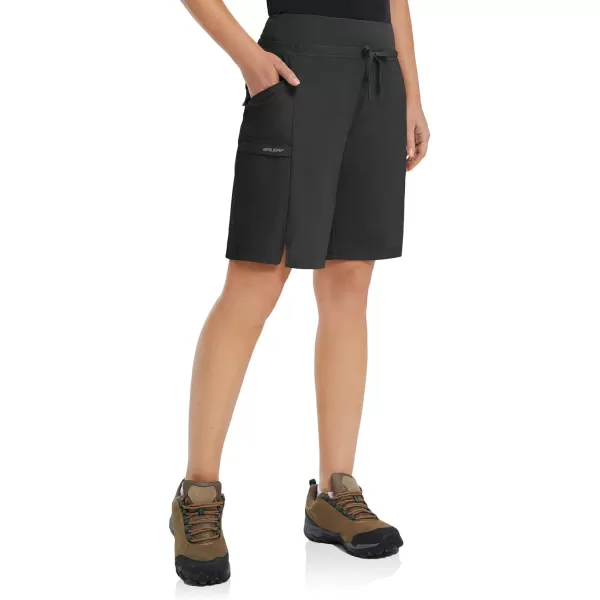 BALEAF Womens Hiking Long Shorts 911 Quick Dry Bermuda Cargo for Curvy Lightweight Pockets9 Inch Black