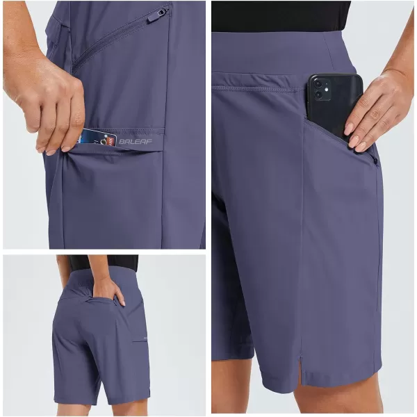 BALEAF Womens Hiking Long Shorts 911 Quick Dry Bermuda Cargo for Curvy Lightweight Pockets9 Inch Blue