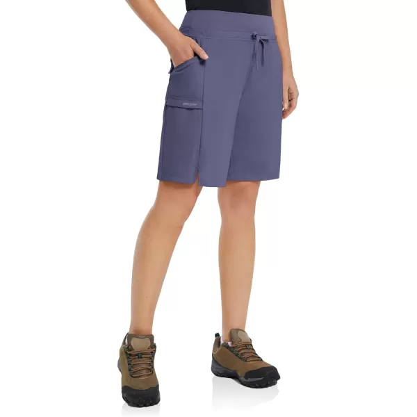 BALEAF Womens Hiking Long Shorts 911 Quick Dry Bermuda Cargo for Curvy Lightweight Pockets9 Inch Blue