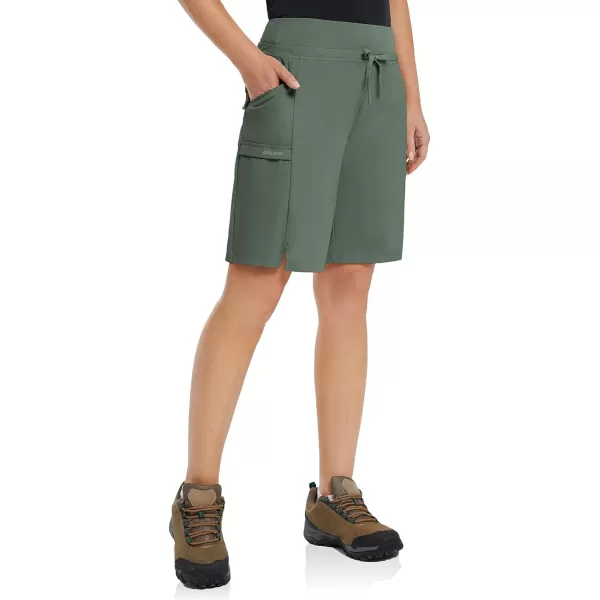 BALEAF Womens Hiking Long Shorts 911 Quick Dry Bermuda Cargo for Curvy Lightweight Pockets9 Inch Dark Army Green