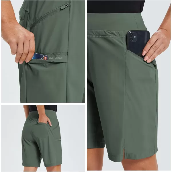 BALEAF Womens Hiking Long Shorts 911 Quick Dry Bermuda Cargo for Curvy Lightweight Pockets9 Inch Dark Army Green