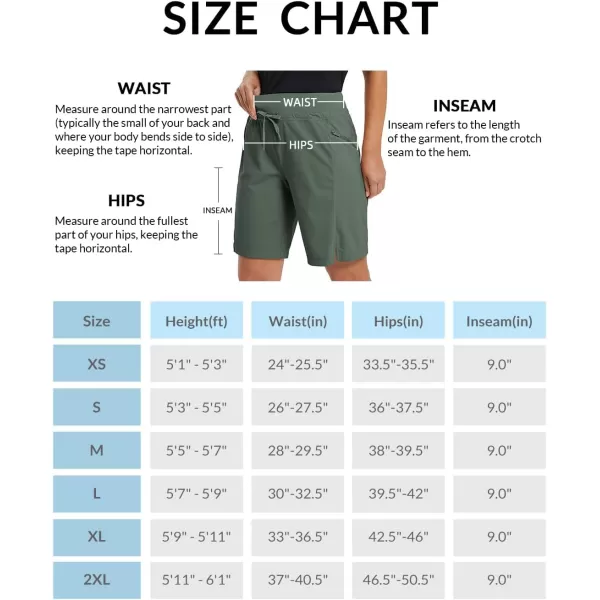 BALEAF Womens Hiking Long Shorts 911 Quick Dry Bermuda Cargo for Curvy Lightweight Pockets9 Inch Dark Army Green