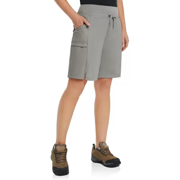 BALEAF Womens Hiking Long Shorts 911 Quick Dry Bermuda Cargo for Curvy Lightweight Pockets9 Inch Grey