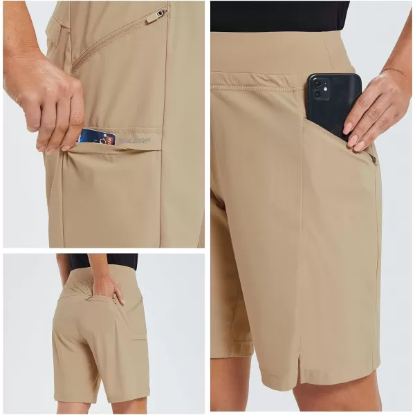 BALEAF Womens Hiking Long Shorts 911 Quick Dry Bermuda Cargo for Curvy Lightweight Pockets9 Inch Khaki