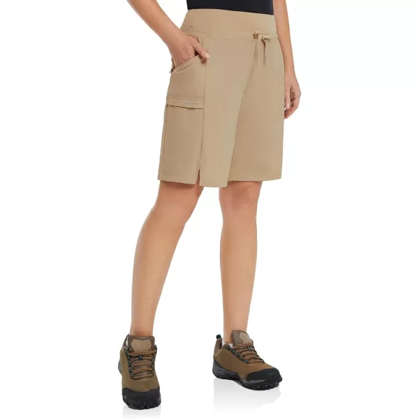 BALEAF Womens Hiking Long Shorts 911 Quick Dry Bermuda Cargo for Curvy Lightweight Pockets9 Inch Khaki