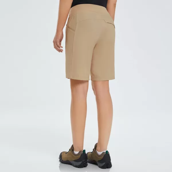 BALEAF Womens Hiking Long Shorts 911 Quick Dry Bermuda Cargo for Curvy Lightweight Pockets9 Inch Khaki