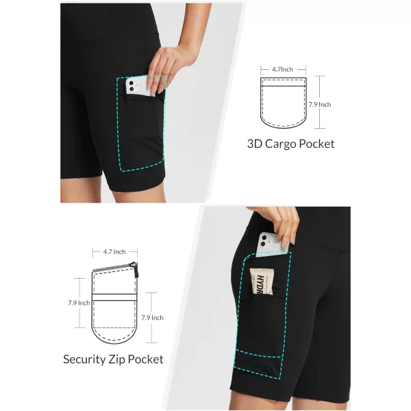 BALEAF Womens Hiking Shorts High Waist Biker Shorts Close Fit Cargo Zip Pockets Running Outdoor Travel WorkoutBlack