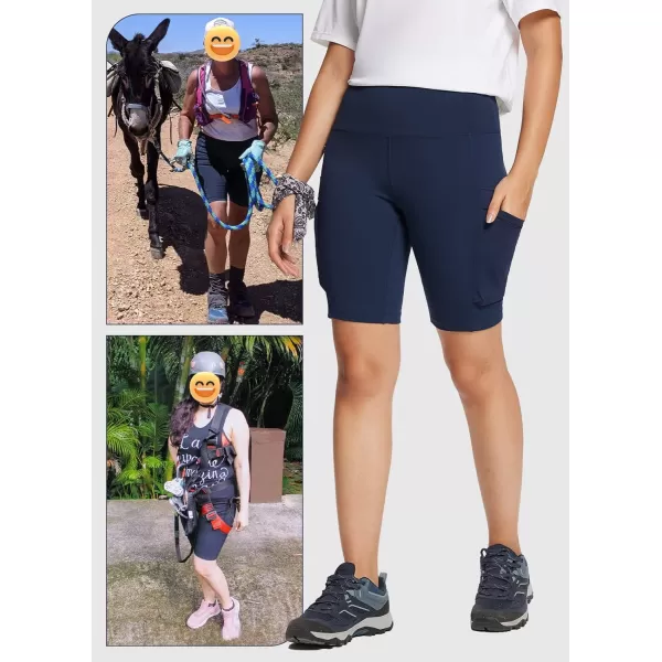 BALEAF Womens Hiking Shorts High Waist Biker Shorts Close Fit Cargo Zip Pockets Running Outdoor Travel WorkoutNavy Blue