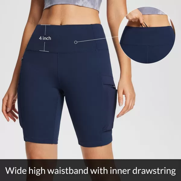 BALEAF Womens Hiking Shorts High Waist Biker Shorts Close Fit Cargo Zip Pockets Running Outdoor Travel WorkoutNavy Blue
