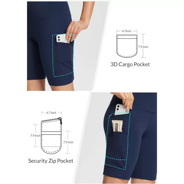 BALEAF Womens Hiking Shorts High Waist Biker Shorts Close Fit Cargo Zip Pockets Running Outdoor Travel WorkoutNavy Blue