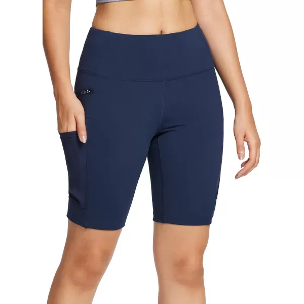 BALEAF Womens Hiking Shorts High Waist Biker Shorts Close Fit Cargo Zip Pockets Running Outdoor Travel WorkoutNavy Blue