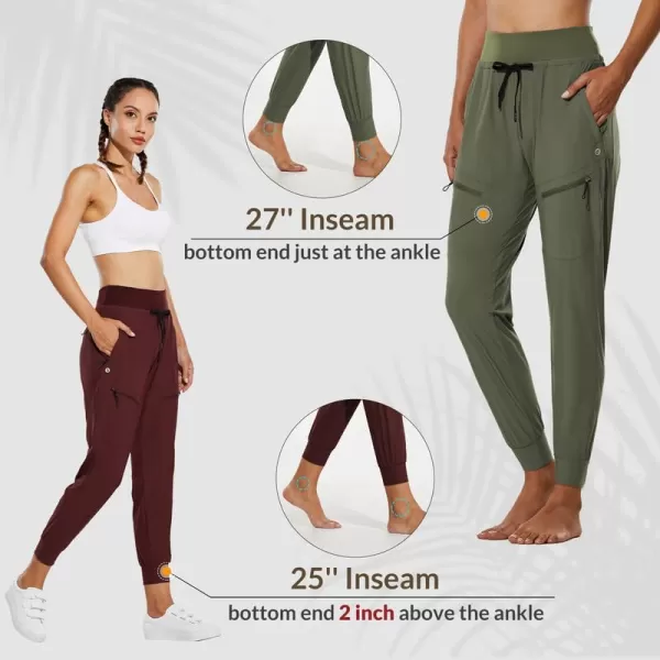 BALEAF Womens Joggers Lightweight Hiking Pants High Waist 5 Zipper Pockets Quick Dry Travel Athletic UPF50Rifle Green 255 Inseam