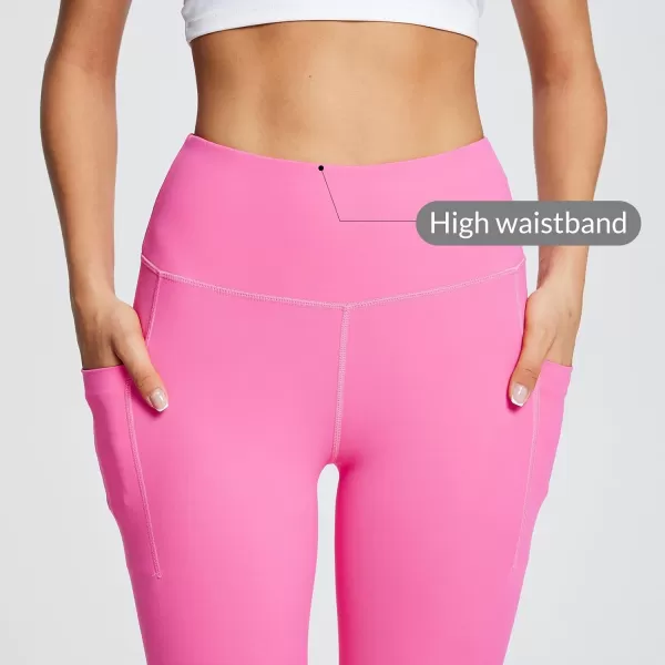 BALEAF Womens Leggings with Pockets Tummy Control Workout High Waisted Athletic Running 78 Ultra Soft Gym Yoga Ankle PantsHot Pink