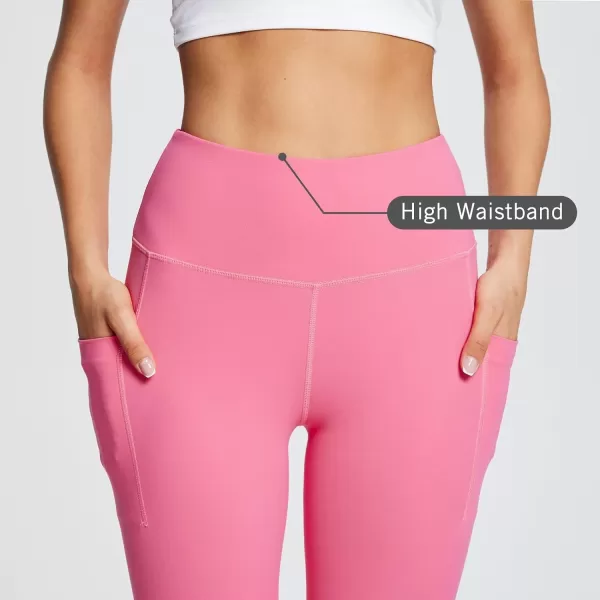 BALEAF Womens Leggings with Pockets Tummy Control Workout High Waisted Athletic Running 78 Ultra Soft Gym Yoga Ankle PantsHot Pink