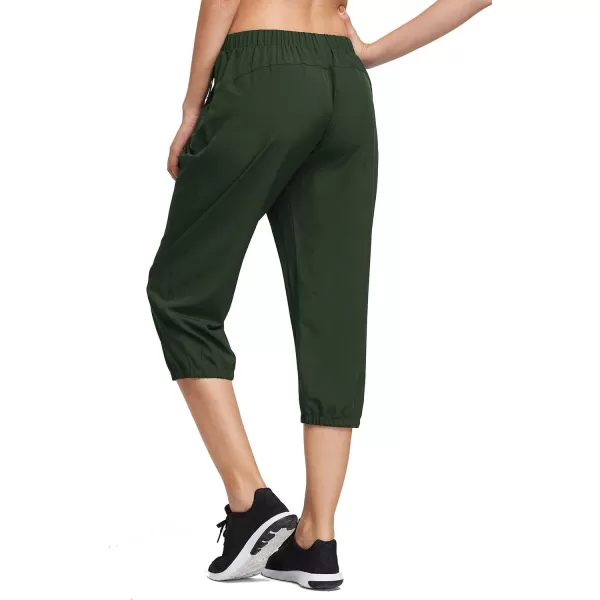 BALEAF Womens Lightweight Capri Jogger Hiking Shorts Running Capri Pants Quick Dry UPF 50 Zipper PocketsArmy Green