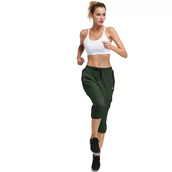 BALEAF Womens Lightweight Capri Jogger Hiking Shorts Running Capri Pants Quick Dry UPF 50 Zipper PocketsArmy Green